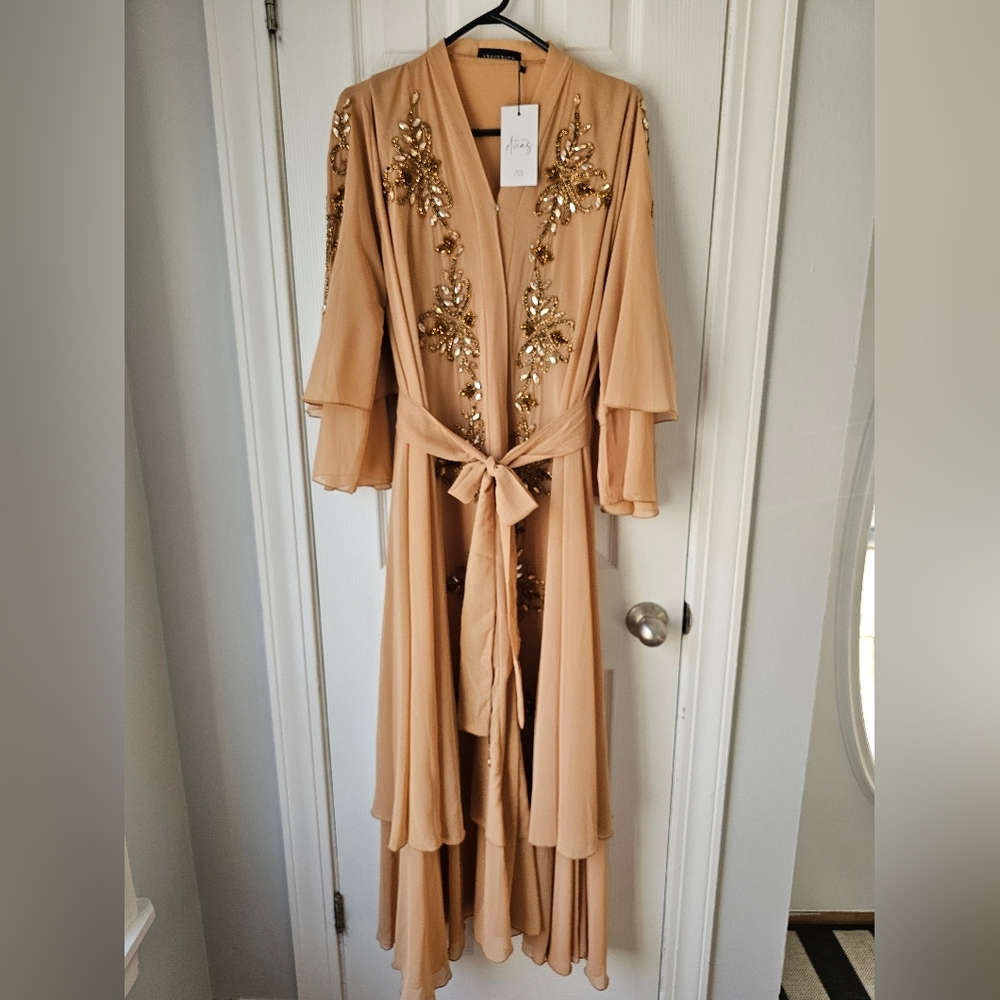 137. Elegant Tan Embellished Abaya